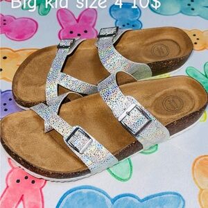 wonder nation Iridescent Holographic Buckle Sandals - White Multicolor Sparkle